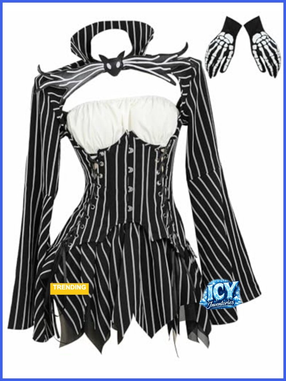Gothic Halloween Cosplay Costume Set Women's Striped Long Sleeve Top with Skirt